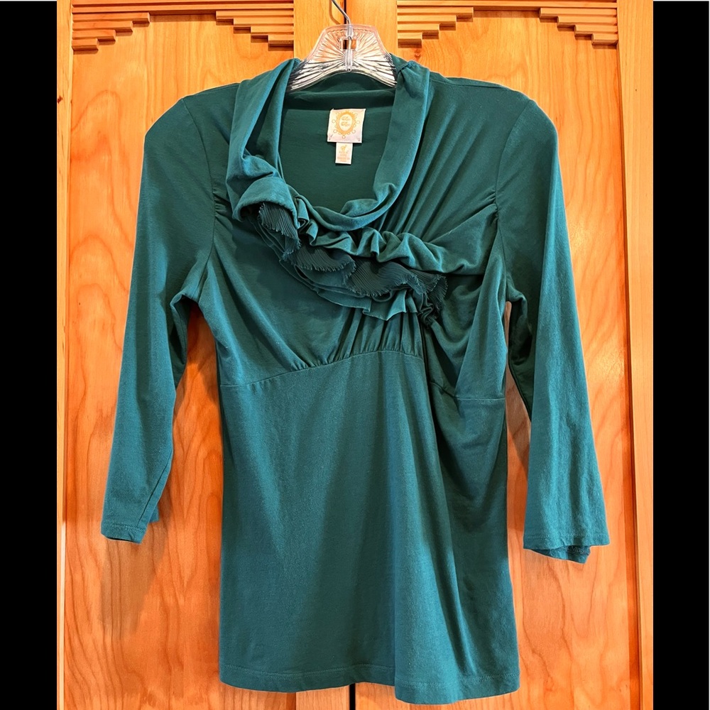 Anthropologie RIC RAC Rich Teal Top “Wind Rippled Tee”  S  Like New